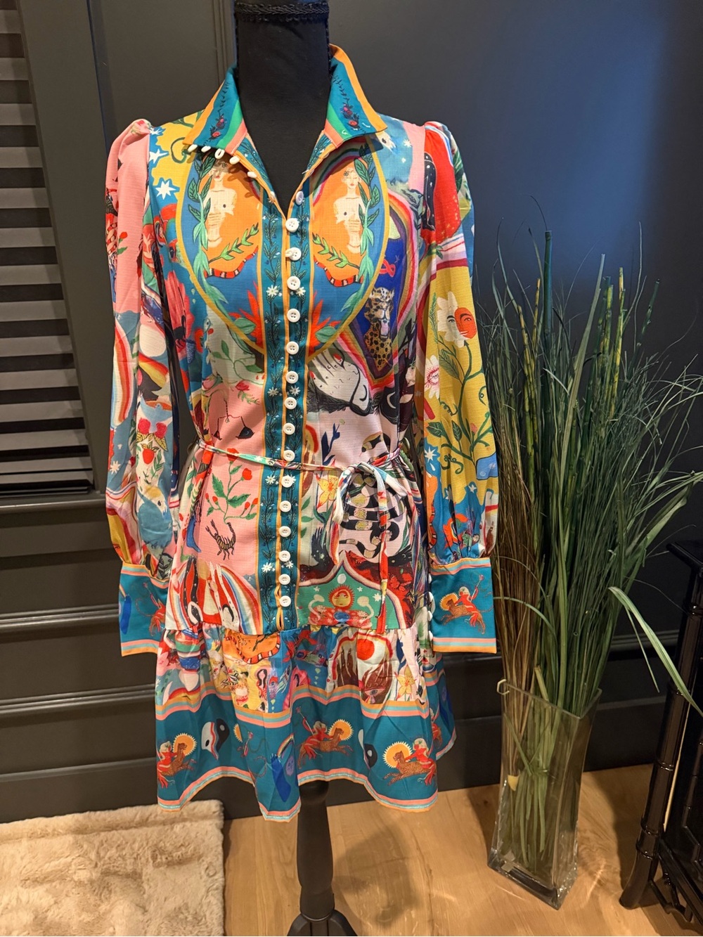 Women's Multicolor Printed Button-Front Shirt Dress